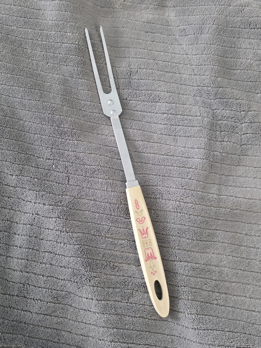 Vintage Androck Pink Tulip Meat Carving Fork Stainless Steel Retro MCM